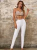 Calça Feminina de Duas Peças Moda Feminina Verão Sexy Cristal Diamodns Bege Branco Bandagem Conjunto 2023 Celebrity Designer