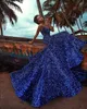 Sparkly Royal Blue Plus Size Mermaid Evening Dresses Sweetheart Sequined Sweep Train Formal Wear Celebrity Birthday Special Occasion Second Reception Prom Dress