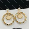 Circle Eartrop Women Double Letter Earring Diamond Party Ear Loop Ladies Night Club Hoop Stud Stud