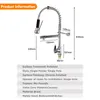 Kökskranar Chrome Pull ut Side Spring Faucet Sprayer 360 Rotation Dual Spout Enkel handtag Mixer Tap Sink Deck monterad