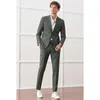 Herrenanzüge Lansboter Grüner Herrenanzug 2-teiliges Set Italienisch Casual Slim Fit Hochzeitskleid Bräutigam Business Arbeitsjacke mit Hose