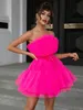 Grundlegende Freizeitkleider Yissang Mesh Solides Rosa Gerafftes Halloween-Kleid Frauen Schärpen Trägerlos Club Lose Kleider Rückenfrei Hohe Taille Sexy Party Vestido 230802