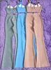 Pantalon deux pièces pour femmes, ensemble de pièces bleues de haute qualité, moulante, rayonne, bandage, soirée, tenue de mode sexy, 230802