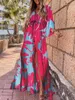 Dames Zwemkleding Bedrukt V-hals Strand Coverup Losse voorkant Open riem Kimono Hoge taille Kleurrijk Kaftan Badjas Strandkleding Pareos-jurk Badpakken 230802