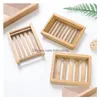 Autres produits de bar Porte-savon Porte-savon en bois naturel Bambou Simple Rack Plaque Plateau Rond Carré Case Drop Delivery Home Garden Kitchen Dhzvn