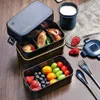 Lunch Boxes Onuobao Double-layer Lunch Box 0.85L1.5L Large Capacity Japanese-style Sealed Leak-proof Bento Box for Microwave Oven Heating 230802