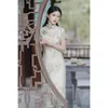 Vêtements ethniques femmes manches courtes Cheongsam robes de soirée Vintage Style chinois traditionnel lin Qipao robe de soirée