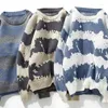 Blusas Masculinas Masculinas Outono Inverno Quente Pulôver Harajuku Jumper Streetwear Suéter Listrado Moda Duas Peças Design Tricô Solto