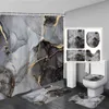 Tapis bleu marbre rideau de douche et tapis pour ensemble de salle de bain abstrait peint moderne salle de bain décor tapis antidérapant tapis de bain siège de toilette R230802