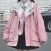 Damenjacken Y2K Harajuku Zip Up Jacke Goth Grunge Damen Koreanischer Stil Lose Langarm Sweatshirt Damen Retro Übergroße Kapuzenjacke rosa 230803