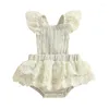 Mädchen Kleider Baby Spitze Strampler Kleid ärmellose rückenfreie Stickerei Blumen Tutu Outfit Prinzessin Kleidung mit Schleife