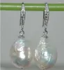 Dangle Earrings Fashion Jewelry Charming Pair Of Huge 14-15mm South Sea White Pearl Earring 925 Sterling Silver