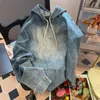 Kvinnors hoodies retro jacka mode denim tröja hooded casual löst ärmgata kläder koreanska y2k topp 2023 ropa mujer