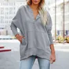 Women's Hoodies Women Casual Button V Neck Oversized Pullover Sweatshirt Hooded Tops With Fall For Over