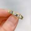 حلقات الكتلة Wong Rain 18K Gold Plated 925 Sterling Silver 3 3mm Asscher Cut High Carbon Diamond Gemond Band Band Band Ring Ring