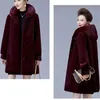 Women's Fur Middle Aged Elderly Women Mink Coat Winter Mid-length Thicken Hooded Warm Faux Jacket High End Mother Overcoat 6XL