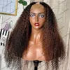 AFO Kinky Curly Ombre Brown 250densitet 1x4 U DEL Mänskliga hår peruker för svarta kvinnor Glueless Long Highlight Blonde V Part Wigs