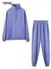 Pantalon deux pièces pour femmes, Toppies, survêtement unisexe, ensemble bleu, hauts, pantalons, tenue décontractée, solide, 230802
