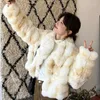 Women's Fur Fashion Short Gradient Faux Coat Women Lapel Jacket Winter Senior Feeling Cow Horn Button Plush Clothing