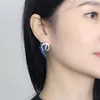 Stud Earrings Pera Classic Silver Color Royal Jewelry Elegant Marquise Blue Drop Cubic Zirconia Crystal Big For Women E218