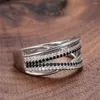 Wedding Rings 1 PCS Rhinestones Ring For Women Luxury Vintage Silver Color Band Eternity Ladies Jewelry Gift Wholesale