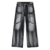 Pantalones cortos para hombre Pantalones vaqueros Y2K para mujer Pantalones vaqueros de gran tamaño Pantalones rectos Patchwork Black Gothic Baggy Jeans Y2K Streetwear Techwear Men 230802