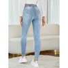 Mor Marka Kadınların Yüksek Bel Kauçuk Band Brawstring Slim-Fit Pantolon Yıkanmış Bebek Mavi Kadınlar Sokak Modaya Düzenli Yırtık Kot Kot Pener