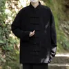 Men's Jackets Chinoiserie Retro Button Linen Jacket Traditional Chinese Costume Tai Chi Loose Long Sleeve Coat