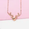 Chains 585 Purple Gold Plated 14K Rose Fashion In Elk Antler Necklace Pendant Heart-shaped Clavicle Chain Banquet Jewelry