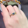 Cluster Rings Est Style Blue Topaz Ring Rectangle Natural Gemstone Fine Jewelry For Women Chain Band Real 925 Sterling Silver Gold Plated