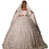 Dentelle robe de bal robe de mariée 3D Floral Appliques robes de mariée perles balayage Train robe de mariée robe de casamento