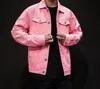 Denim Jacket Men Ripped Holes Mens Black White Pink Jean Jackets New Garment Washed Mens Denim Coat