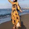 아이템 스프링 중동 무실린 여성 의류 디지털 프린트 레이스 세련된 슬림 드레스