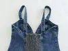 Kvinntankar Camis 2023 Summer Blue Sexy Sleeveless Backless For Women Heart Shaped Vneck Single Breasted Open Back Denim Top Vest 230802