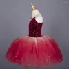 Vestuário de palco Blingbing Cor vermelha Vestido para meninas Crianças Traje Balé Tutu Saia com alças ajustáveis Bailarina Collant Menina