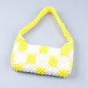 Sacs de soirée mode tendance perlé aisselles sac jaune blanc Plaid acrylique main sac à main dames été plage fête