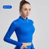 Camicie attive Camicia da donna Senza cuciture Crop Top Sport Fitness Cerniera Fast Dry Manica lunga Slim Fit Palestra Tuta da yoga Compressione
