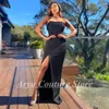 Party Dresses Sexy Black Straight Evening 2023 Side Slit Strapless Sleeveless Floor Length Jersey Celebrity Prom Gowns