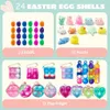 감압 장난감 48pcs Prefilled Easter Eggs Mochi Squishies Toys Fidget Keychains 스트레스 해소 바구니 용품 파티 호의 230802