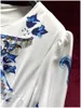 2023 Summer White Floral Print Waist Belted Dress Short Sleeve Round Neck Long Maxi Casual Dresses A3Q122153