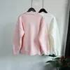 Women's Sweaters Kawaii Pink Color Ruffles Women Cardigan Full Sleeves Floral Embroidery Sweet Loose Casual Knitting Jackets Lady Jumpers