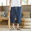 Męskie spodnie harajuku harem dla mężczyzn vintage bawełniany lniany elastyczny talia szeroka noga spodnie męskie solidne kieszenie luźne spodni