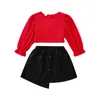 Clothing Sets FOCUSNORM 1-6Y Fashion Kids Girls 2pcs Clothes Solid Long Sleeve Pullover T Shirts Tops Elastic A-Line Skirts