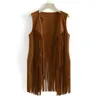 Women's Vests Women Fringed Vest Vintage Western Cowboy Cosplay Hippie Sleeveless Waistcoat For Stage