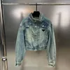 Denimjacka kvinnor kappa designer triangeljackor knapp bokstäver höststil smal för lady outfit kvinna jeans överized classcia380