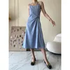 Casual Dresses Women Satin Suspender Sleeveless Summer French Elegant High-end Design Niche Petite Tie Dress Camisole Pink Clothing