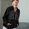 Heren Hoodies Sweatshirts Y2K Strass Skelet Hoodie 2022 Vrouwen Gothic Rits Oversized Sweatshirt Vrouwen Retro Harajuku Hoodie Top Z230803