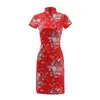 Vestuário étnico estilo tradicional chinês Cheongsam mini vestidos feminino oriental noiva casamento qipao retro fino vestido de festa à noite