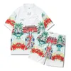 Tute da uomo Abbinamento colori Alberi Stampa lettera Pantaloncini da spiaggia Hawaii Set per uomo Camicie casual con risvolto Tuta estiva oversize ampia Hip Hop 230802