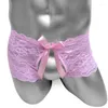 Slip ouvert entrejambe dentelle florale Sissy Boxer culotte Sexy hommes Shorts Lingerie voir à travers la mode sous-vêtements mignon mâle Bikini